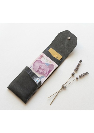 Passtell %100 Hakiki Deri Minimalist Trend Model Para Koymalı Cüzdan Ve Kredi Kartlık Gri