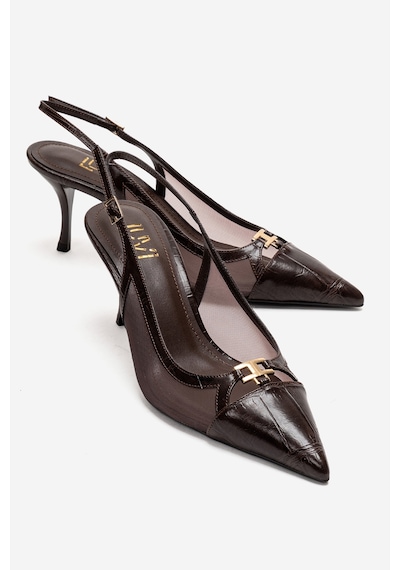 Luvishoes Orella Kahverengi Baskı Tokalı Fileli Kadın Topuklu Ayakkabı Kahverengi