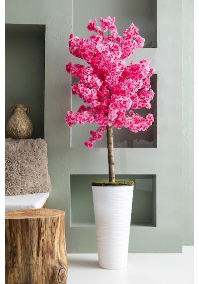 Yapay Ağaç Pembe Bahar Dalı 180 Cm Beyaz Konik Saksı Çok Renkli
