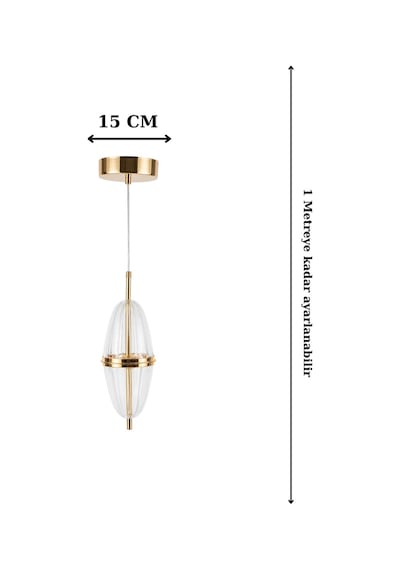 Satürn Serisi Oval Akrilik Formlu Tekli Sarı Ledli Modern Avize Gold 1