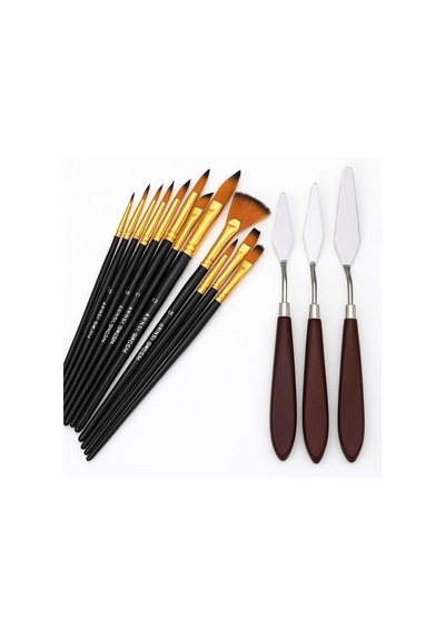 Ressam Sanat Malzemeleri Seti 12 Li Fırça Seti + 5 Li Metal Spatula Akrilik,, Yağlıboya İçin Profesyonel Sanat Malzemesi Sanatçı, Öğrenci, Hobi Kullanımı