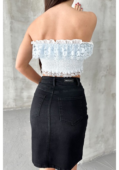 HLT Jeans Siyah Kadın Regular Fit Yüksek Bel Orta Boy Denim Kot Etek Alice-4009 Siyah