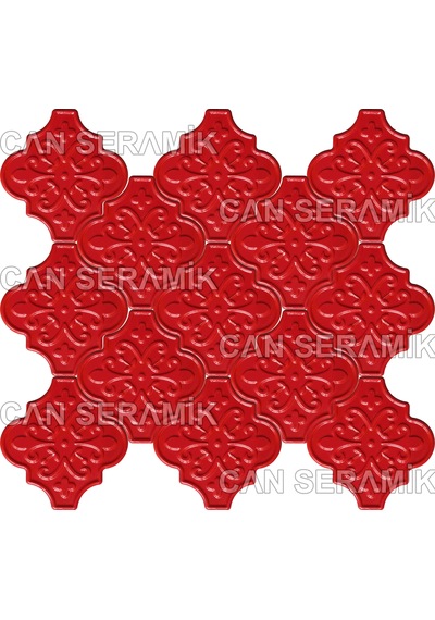 Can Seramik - 12x12 Cm. Arabesk Desenli Kabartmalı Seramik Karo N11.214