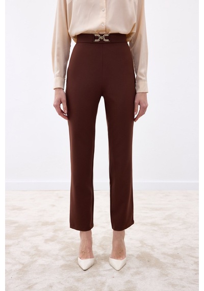 Sateen Aksesuar Detaylı Pantolon - Kahve-136684 kahve