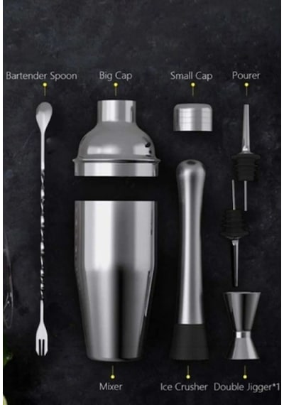 Kokteyl Hazırlama Shaker Seti 6 Parça Çelik Shaker Barmen Seti