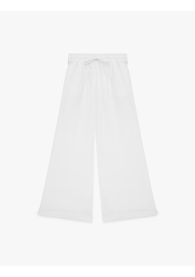 Koton Beli Lastikli Cepli Geniş Paça Keten Pantolon Beyaz 6sak40035pw