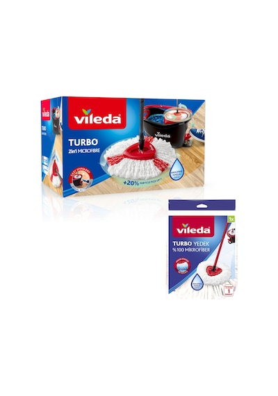 Vileda Turbo 2in 1 Pedallı Temizlik Seti + Turbo Üçgen Mikrofiber Yedek Paspas