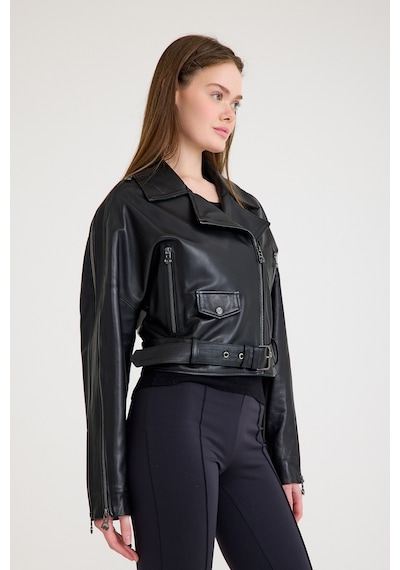 Oversize Biker Bayan Deri Ceket Vb-8 Bk-2518 - 23350 Siyah