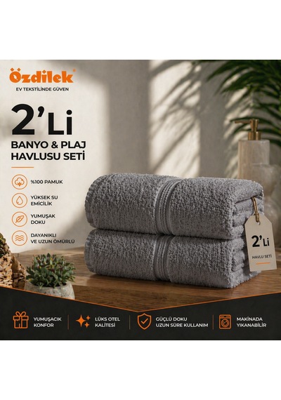 Özdilek Belda Plaj Havlusu 70x140 Cm Pamuklü Büyük Boy Yumuşak Havlu Yüksek Emici Hızlı Kuruyan Deniz, Plaj Havuz Havlusu Gri