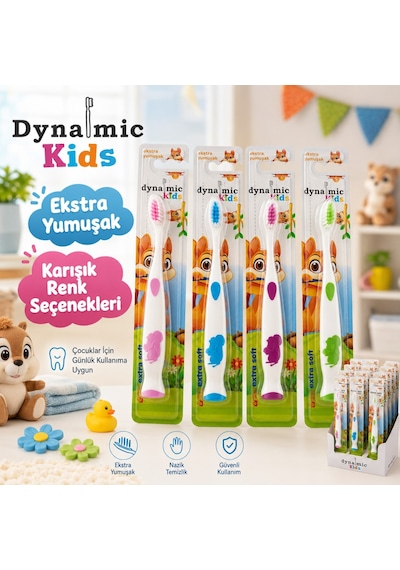 Dynamic Kids Ekstra Soft Çocuk Diş Fırçası 12 Adet Tekli Ambalajlı Karışık Renk