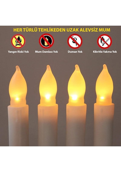 Titreyen Dekoratif Led Mum 12 Adet Alevsiz Konik Şekilli Uzaktan Kumandalı Beyaz