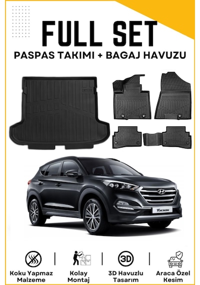 Hyundai Tucson 2017 Model Birebir Uyumlu Bagaj Havuzu+paspas Seti