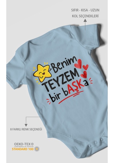 Morivokids Benim Teyzem Bir Başka Kısa Kollu Bebek Body %100 Pamuk Bebe Mavisi
