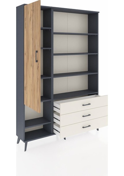 Arges Dolap 9 Raflı 3 Çekmeceli Tek Kapaklı 132x30x195 Antra... Antrasit
