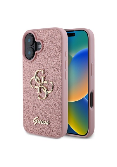 Apple Uyumlu iPhone 16 Kılıf Guess Lisanslı 4g Büyük Metal Logolu Glitter Kapak Pembe
