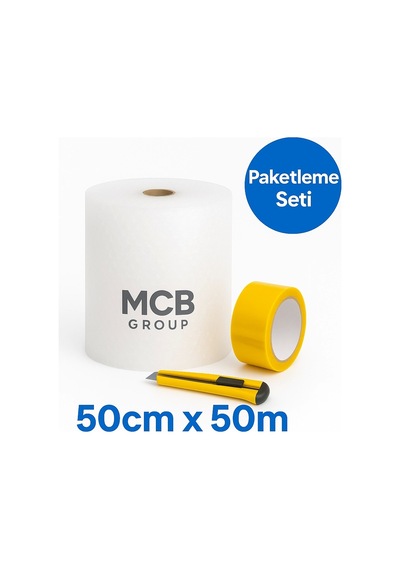 50 Cm X 50m Balonlu Naylon + Vege Koli Bandı + Maket Bıçağı Paketleme Seti