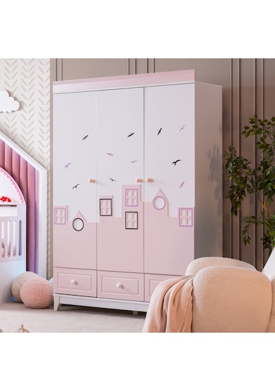 City Montessori Çocuk Odası Takımı Dolap Yavrulu Yatak - Pembe