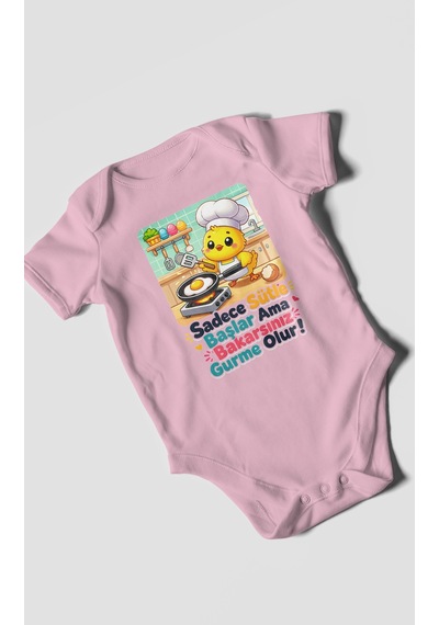 Morivokids Sadece Sütle Başlar Yazılı Kısa Kollu Bebek Body %100 Pamuk Koyu Pembe