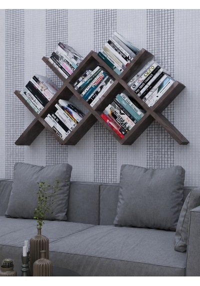 Çapraz Kitaplık Mdf Gri