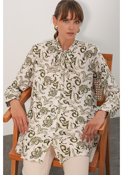 Bigdart Kadın Desenli Uzun Tunik 5998 - Haki