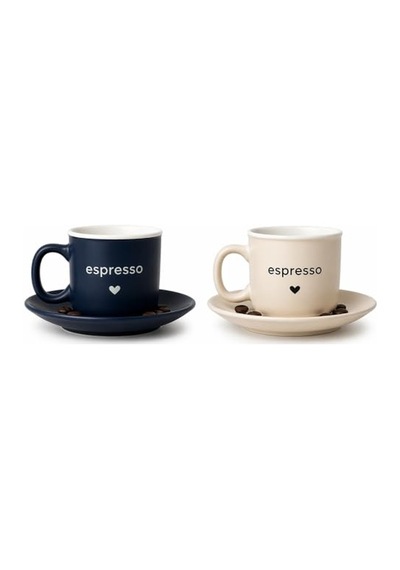 Espresso Fincan Takımı, Porselen, Lacivert Ve Krem Rengi, Fincan Ve Tabak Seti, 2'li Lacivert - Bej Diğer