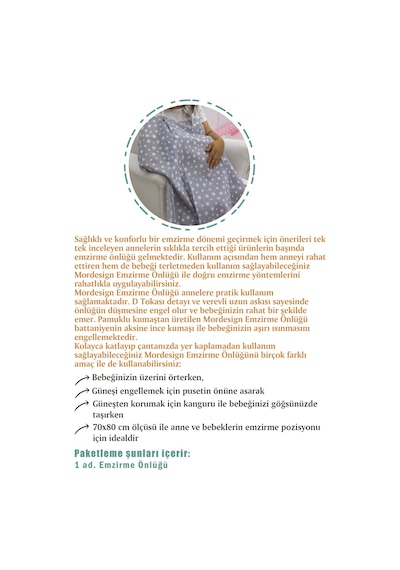 Bebek Emzirme Örtüsü / Önlüğü, Stars Serisi, Gri