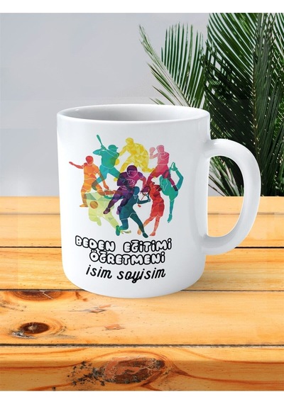 Beden Eğitimi Öğretmeni Baskılı Kupa Bardak İsimli Kişiye Özel Tenis Koşu Çok Renkli