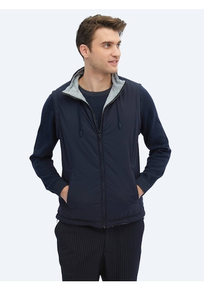 Lacivert Regular Fit Dik Yaka Casual Dokuma Spor Yelek Lacivert