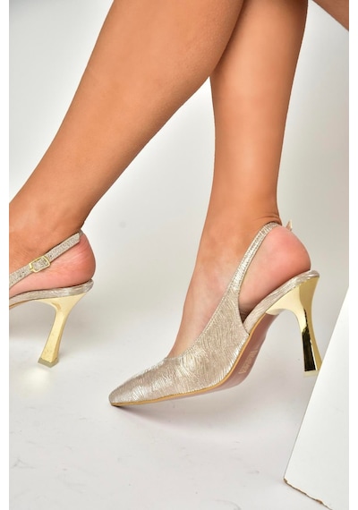 Fox Shoes U676289214 Altın Sim Kalın Topuklu Kadın Ayakkabı Altın