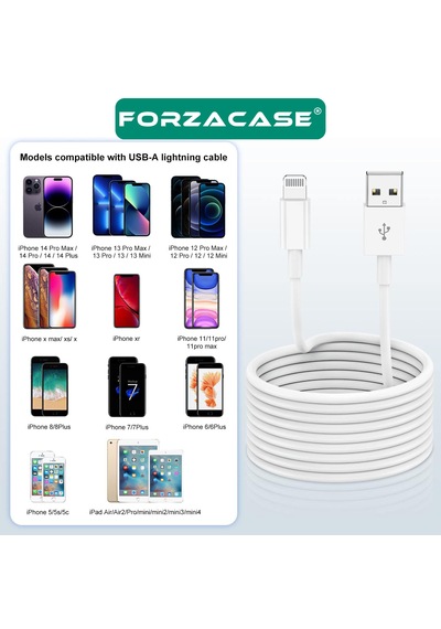 Forzacase Apple Uyumlu iPhone Lightning Usb Şarj Ve Data Kablosu 3a 5 Metre Beyaz - Fc1172 1 Adet