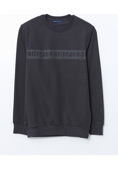 Lcwaıkıkı Classic Antrasit Bisiklet Yaka Baskılı Erkek Kalın Sweatshirt