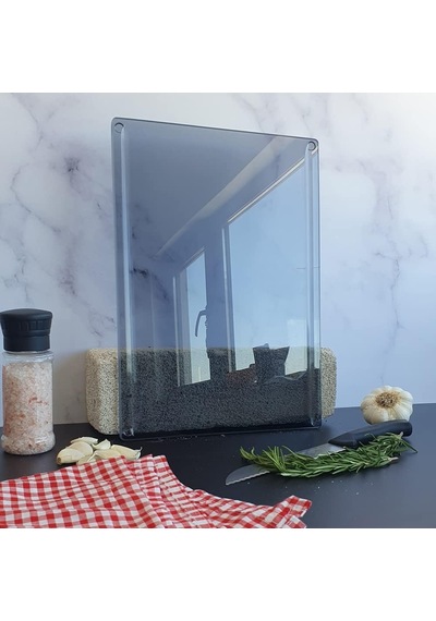 Decorıta Kanallı Cam Kesme Tahtası - Cam Kesme Tablası Füme Cam, 25cm X 35cm