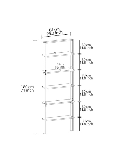 Hero 5 Raflı Modern Kitaplık - 180 Cm Antrasit/beyaz