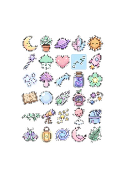 30 Adet Pastel Gökyüzü Botanik Sticker Seti - Laptop Defter Telefon Çok Renkli