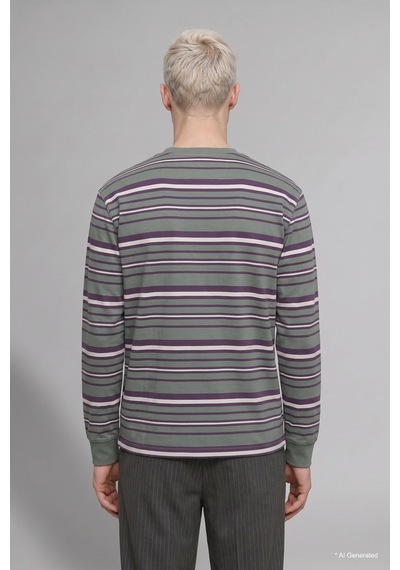 Defacto Boxy Fit Bisiklet Yaka Çizgili Sweatshirt H4882ax26aukh458 Haki-kh458