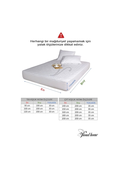Vionel Home %100 Pamuk Full Kenar Fitted Sıvı Geçirmez Çift Kişilik Yatak Koruyucu Alez Beyaz