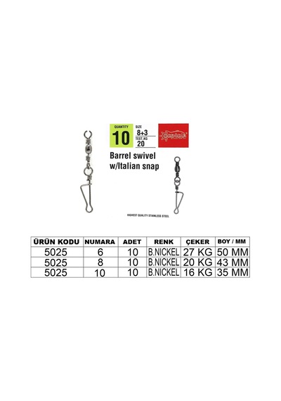 Captain 5025 İtalyan Klips 10lu Paket Black Nikel Standart - 10+2