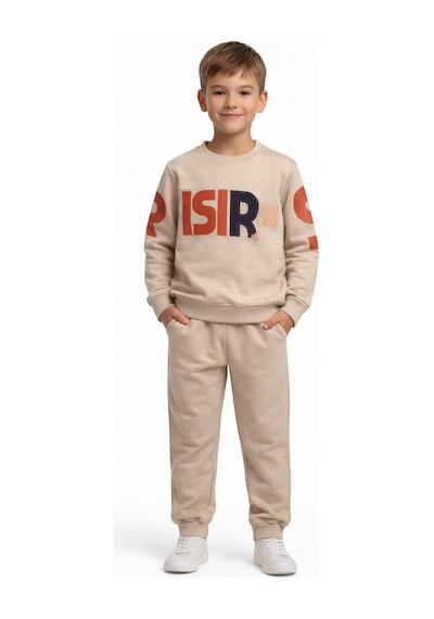 Baglan Erkek Çocuk Önü Baskılı Sweatshirt Ve Eşofman Alt Takım Bgl-st05250 Bej