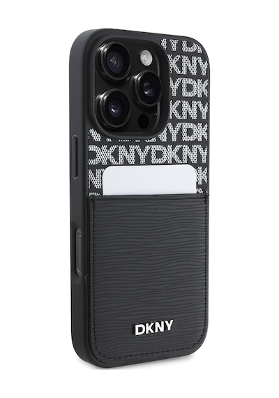 Apple Uyumlu iPhone 16 Pro Kılıf Dkny Lisanslı Kartlıklı 3d Yazılı Repeat Texture Pattern Kapak Siyah