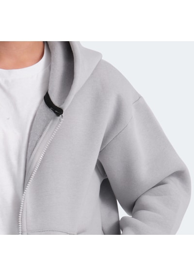 Slazenger LEKAN Çocuk Fermuarlı Kapüşonlu Cepli Taş Gri Sweatshirt