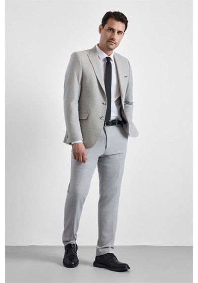 Süvari Gri Slim Sivri Yaka 6 Drop Takım Elbise Tk1020000357-s05