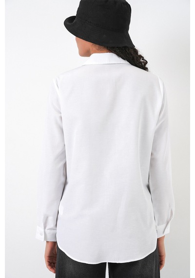 Bigdart Kadın Oversize Basic Gömlek 20349 - Beyaz