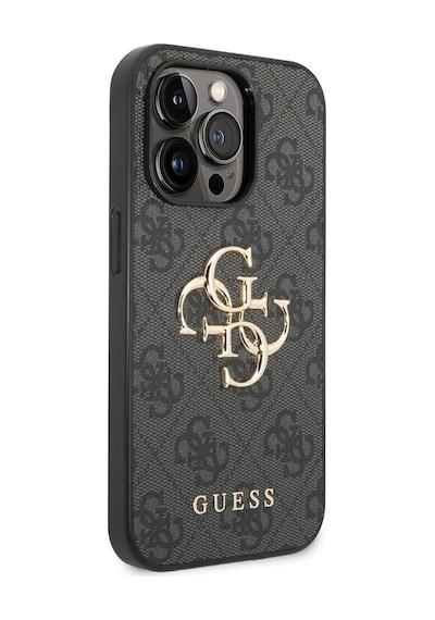 Apple Uyumlu iPhone 15 Pro Max Kılıf Guess Lisanslı Pu Deri Yazı Ve 4g Metal Logo Desen Kahverengi