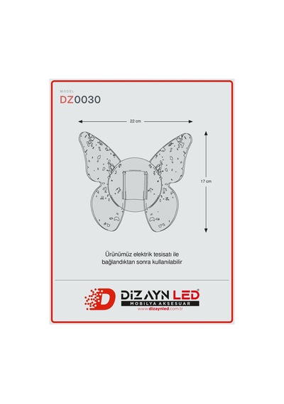 Altın Kelebek Model Duvar Aplik & Led Aydınlatma & Duvar Lambası Elektrik Bağlantılı / Gold