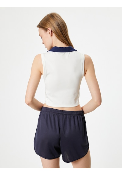 Koton Crop Spor Atlet Slogan Baskılı Polo Yaka Kolsuz Slim Fit Ekru 4sak30196nk Ekru