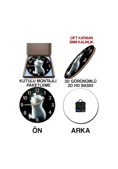 Sevimli Işıltılı Kedi Temalı Mdf Duvar Saati 33 Cm Sdw317 Renkli