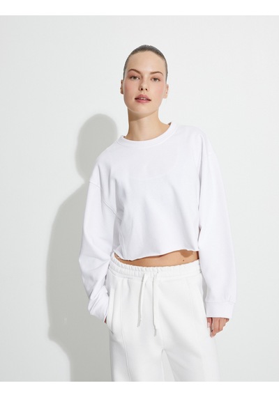 Koton Oversize Crop Sweatshirt Şardonlu Basic Uzun Kollu Pamuklu Beyaz 4wak10096nk Beyaz Koton Oversize Crop Sweatshirt Şardonlu Basic Uzun Kollu Pamuklu Beyaz 4wak10096nk Beyaz