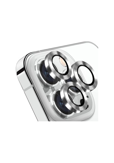 Trend Apple Uyumlu iPhone 15 Pro Promax Kamera Camı Lens Koruyucu Halka Set Gümüş Silver Siyah
