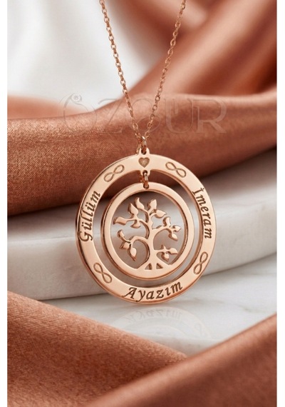 925 Ayar Gümüş İsimli Hayat Ağacı Kolye Rose Gold