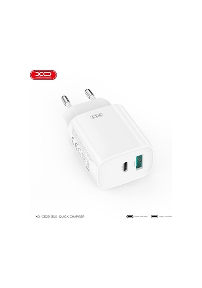 Xo Ce29 20w Pd & Qc 4.0 Hızlı Şarj Cihazı - Çift Çıkışlı Usb-c Ve Usb-a Duvar Şarj Adaptörü